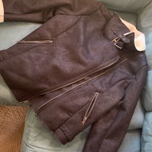 NWT black suede and white sherpa coat from target